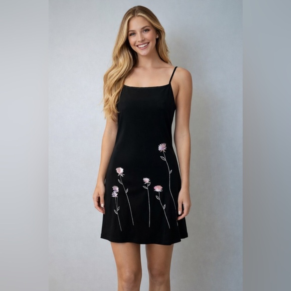 Vintage Y2K City Triangles Black Embroidered dress